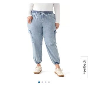 Light Blue Denim Jogger Pants Plus Size Cozy Denim Cargo Joggers